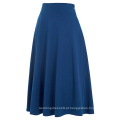 Kate Kasin Occident Mulher alta esticada Yale Blue Cotton High Waist A-line saia Flared KK000279-4